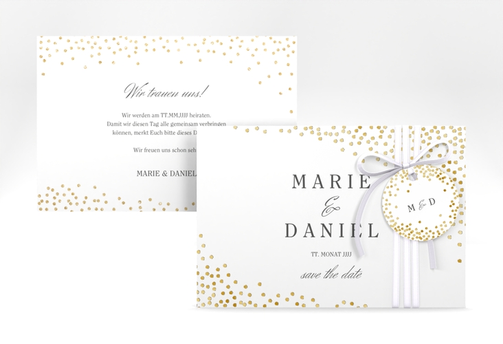 Save the Date-Karte Glitter A6 Karte quer weiss gold