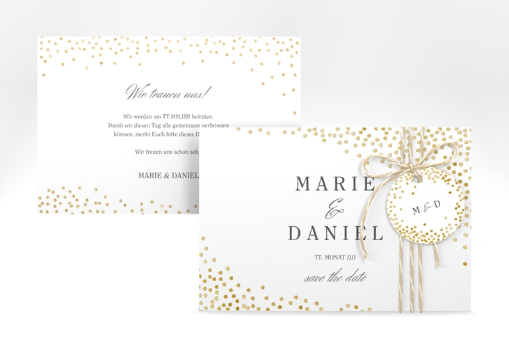 Save the Date-Karte Glitter A6 Karte quer weiss gold