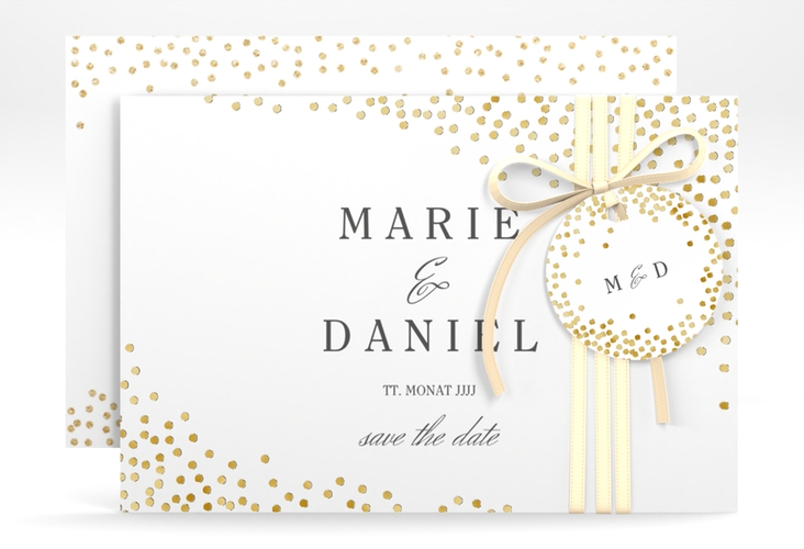 Save the Date-Karte Glitter A6 Karte quer weiss gold