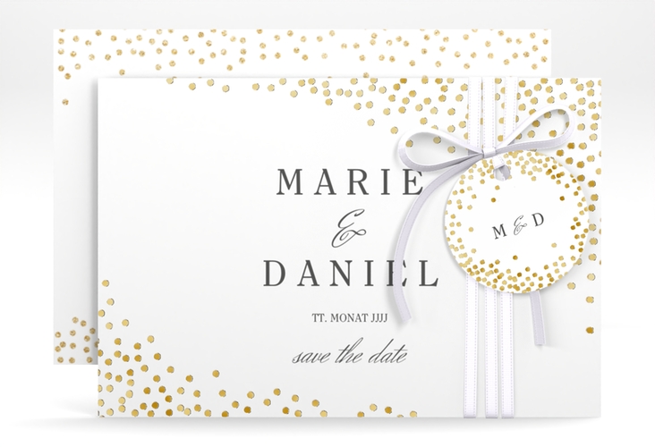 Save the Date-Karte Glitter A6 Karte quer weiss gold