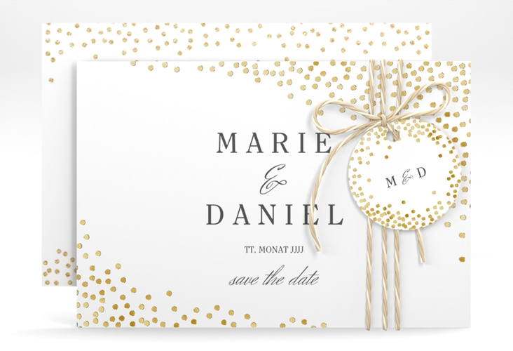 Save the Date-Karte Glitter A6 Karte quer weiss gold