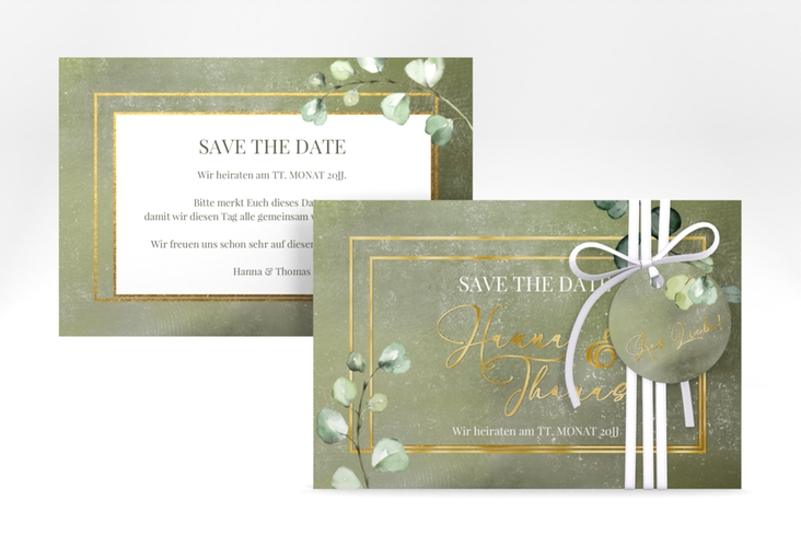 Save the Date-Karte Jade A6 Karte quer gruen gold