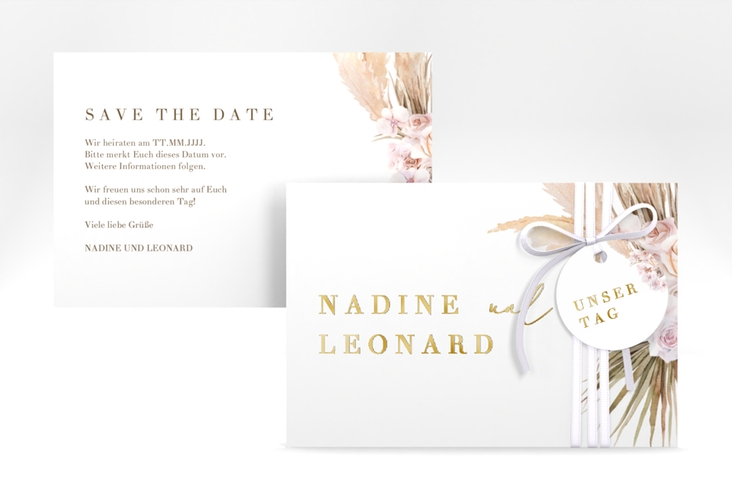 Save the Date-Karte Nude A6 Karte quer weiss gold