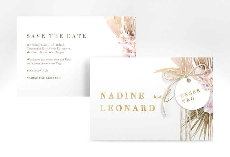 Save the Date-Karte Nude A6 Karte quer weiss gold