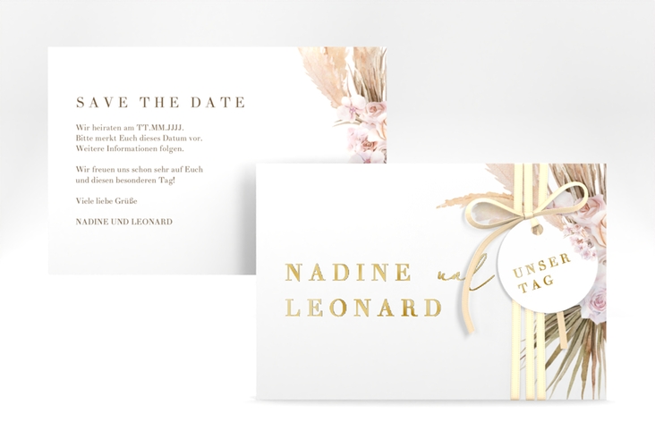 Save the Date-Karte Nude A6 Karte quer weiss gold