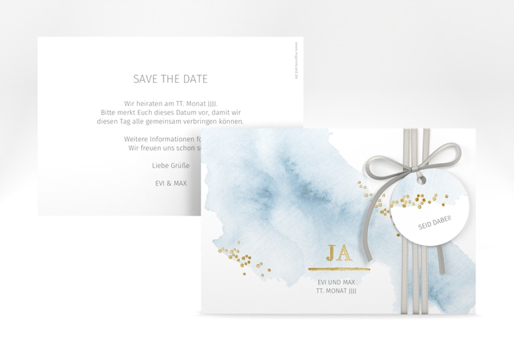 Save the Date-Karte Pastell A6 Karte quer blau gold