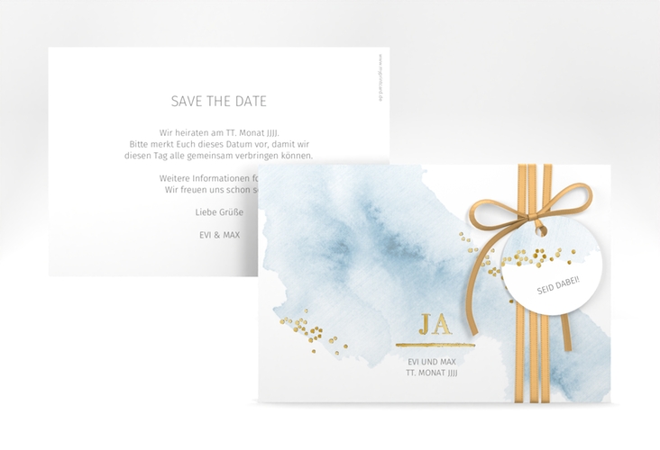 Save the Date-Karte Pastell A6 Karte quer blau gold