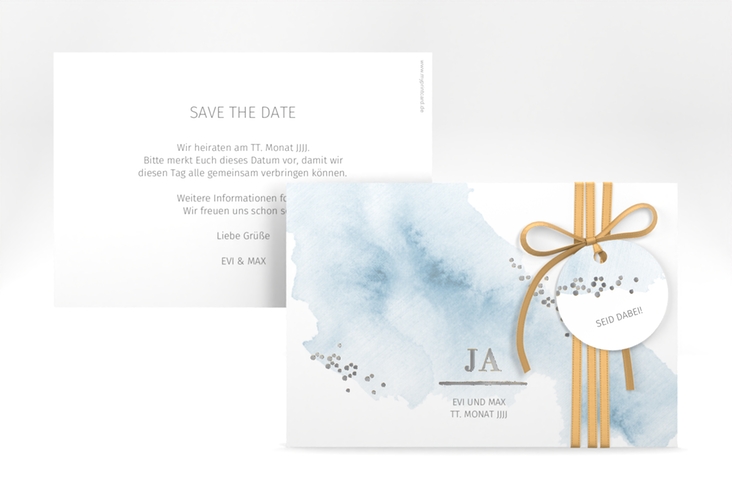 Save the Date-Karte Pastell A6 Karte quer blau silber