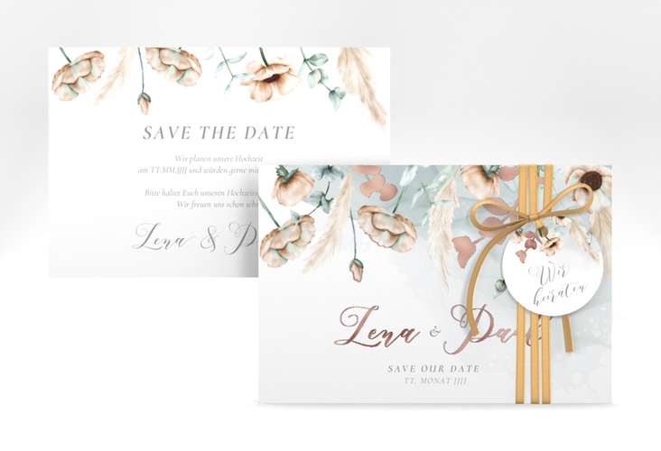 Save the Date-Karte Anemone A6 Karte quer mint rosegold