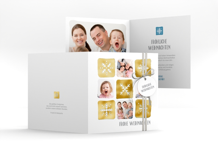 Weihnachtskarte Snowflakes quadr. Klappkarte gold