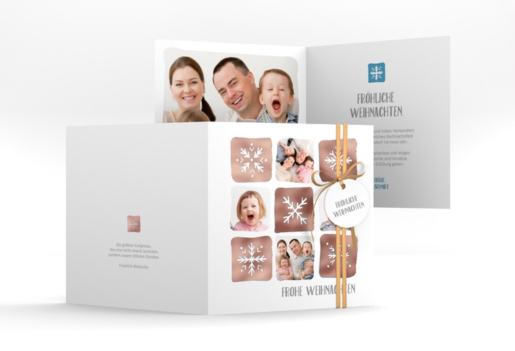 Weihnachtskarte Snowflakes quadr. Klappkarte rosegold