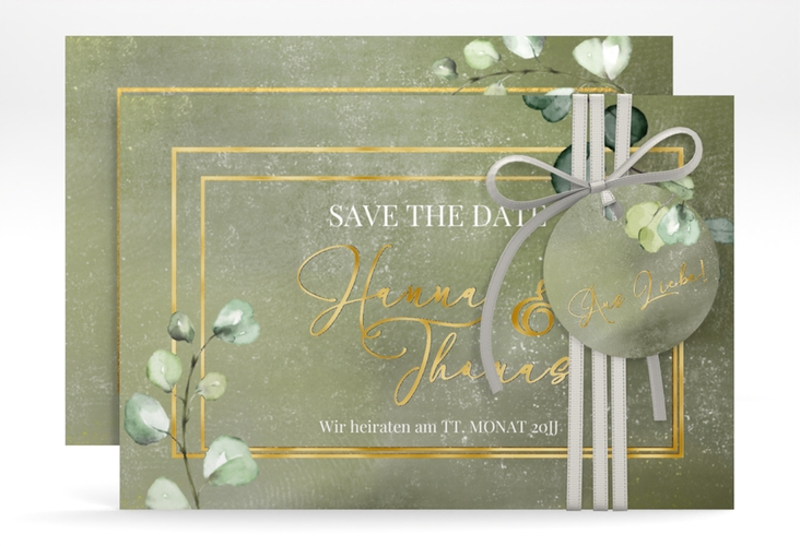 Save the Date-Karte Jade A6 Karte quer gruen gold