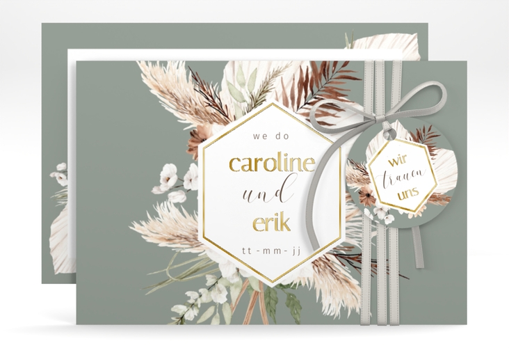 Save the Date-Karte Bohemian A6 Karte quer gruen gold