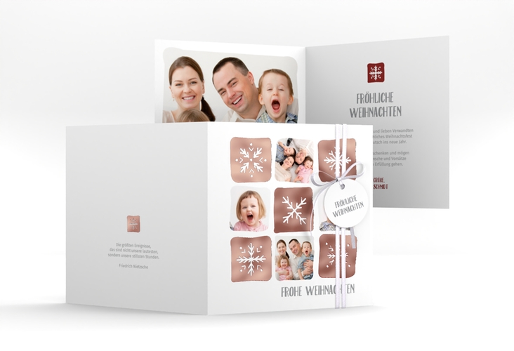 Weihnachtskarte Snowflakes quadr. Klappkarte rot rosegold