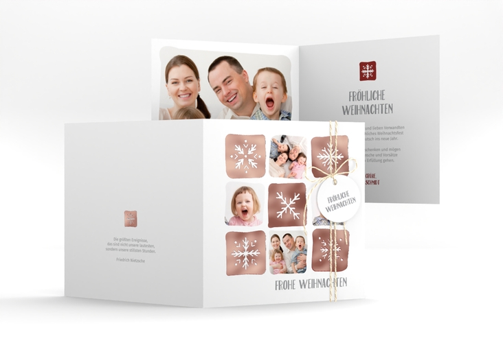 Weihnachtskarte Snowflakes quadr. Klappkarte rot rosegold