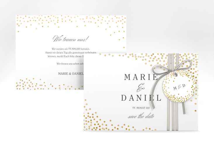 Save the Date-Karte Glitter A6 Karte quer weiss gold