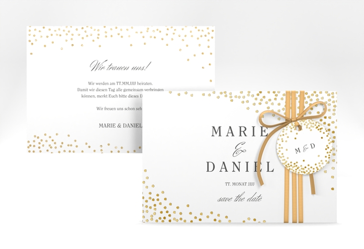 Save the Date-Karte Glitter A6 Karte quer weiss gold