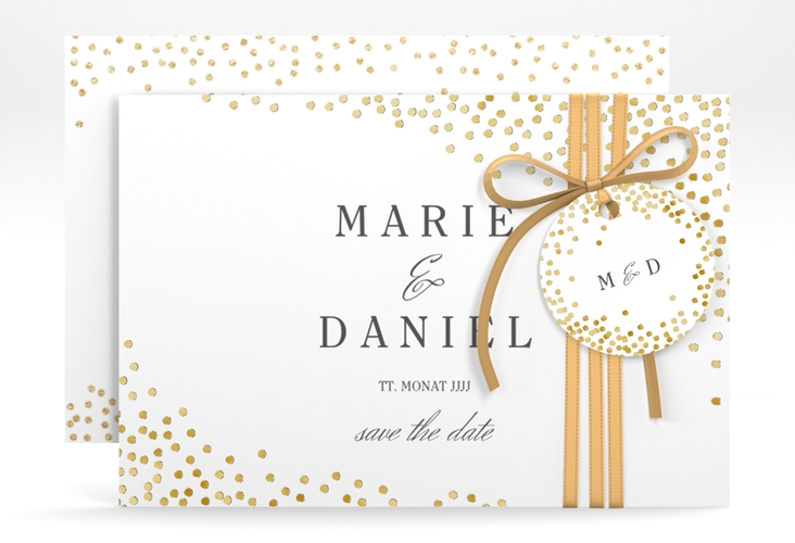 Save the Date-Karte Glitter A6 Karte quer weiss gold