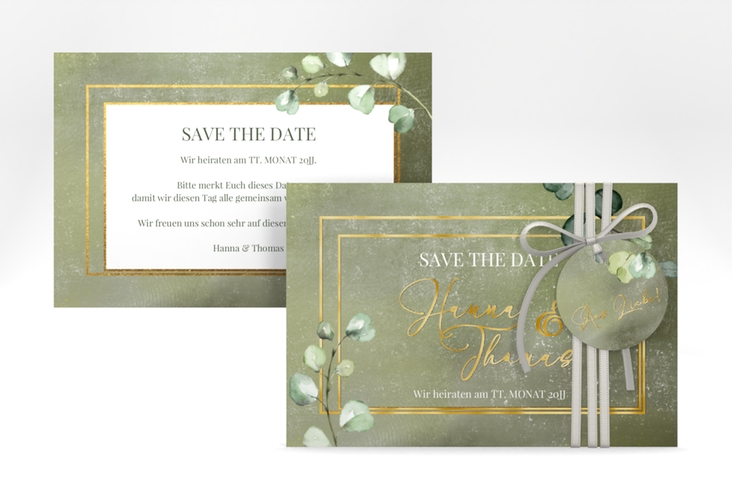 Save the Date-Karte Jade A6 Karte quer gruen gold