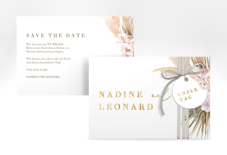 Save the Date-Karte Nude A6 Karte quer weiss gold