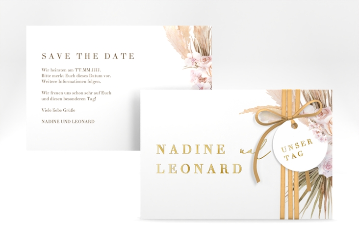 Save the Date-Karte Nude A6 Karte quer weiss gold