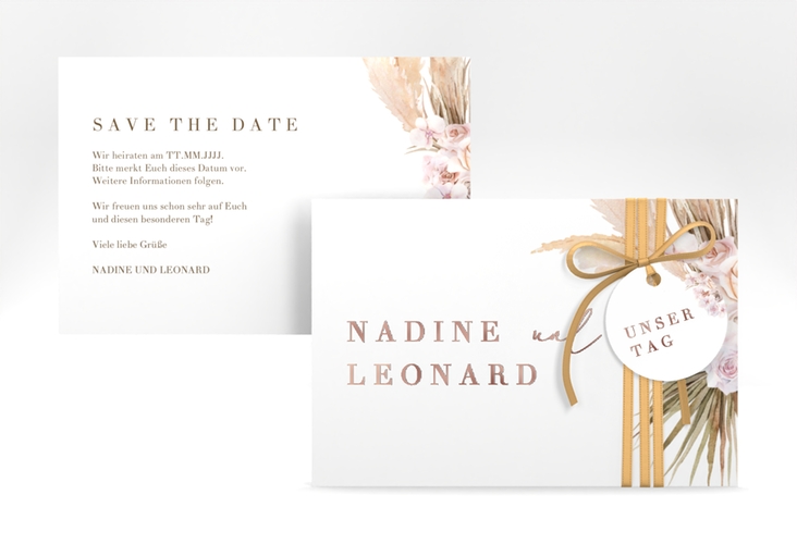 Save the Date-Karte Nude A6 Karte quer weiss rosegold