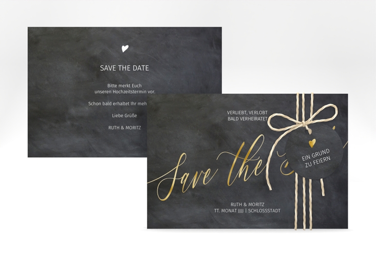 Save the Date-Karte Chalkboard A6 Karte quer schwarz gold mit Folienveredelung