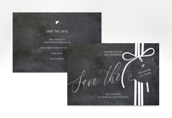 Save the Date-Karte Chalkboard A6 Karte quer schwarz silber mit Folienveredelung