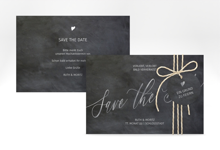 Save the Date-Karte Chalkboard A6 Karte quer schwarz silber mit Folienveredelung