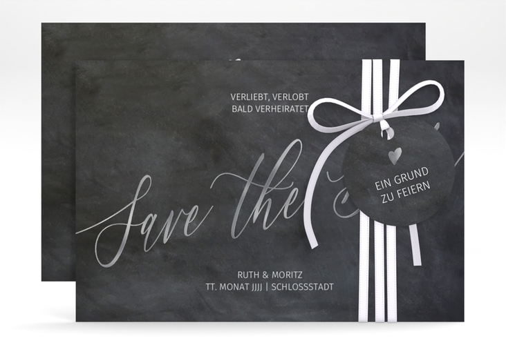 Save the Date-Karte Chalkboard A6 Karte quer schwarz silber mit Folienveredelung