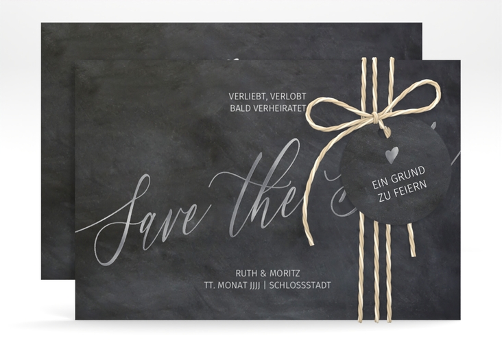 Save the Date-Karte Chalkboard A6 Karte quer schwarz silber mit Folienveredelung