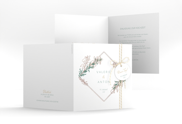 Hochzeitseinladung Verde quadr. Klappkarte weiss rosegold