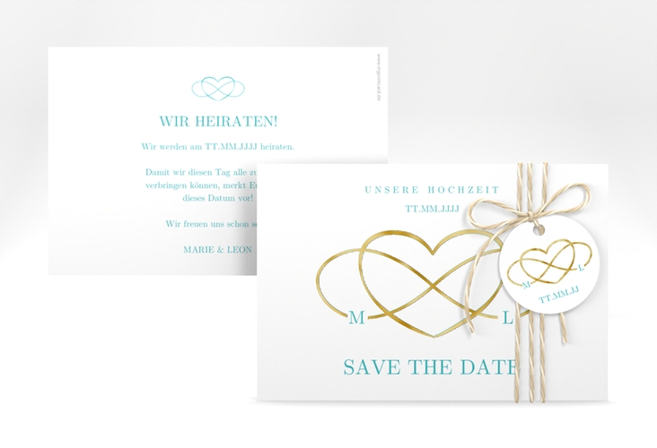 Save the Date-Karte Infinity A6 Karte quer tuerkis gold