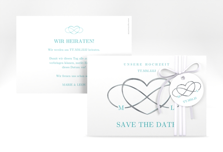 Save the Date-Karte Infinity A6 Karte quer tuerkis silber