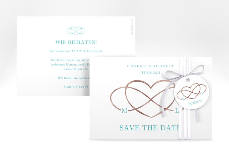 Save the Date-Karte Infinity A6 Karte quer tuerkis rosegold