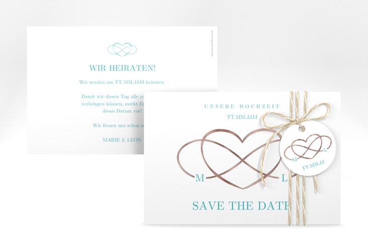 Save the Date-Karte Infinity A6 Karte quer tuerkis rosegold