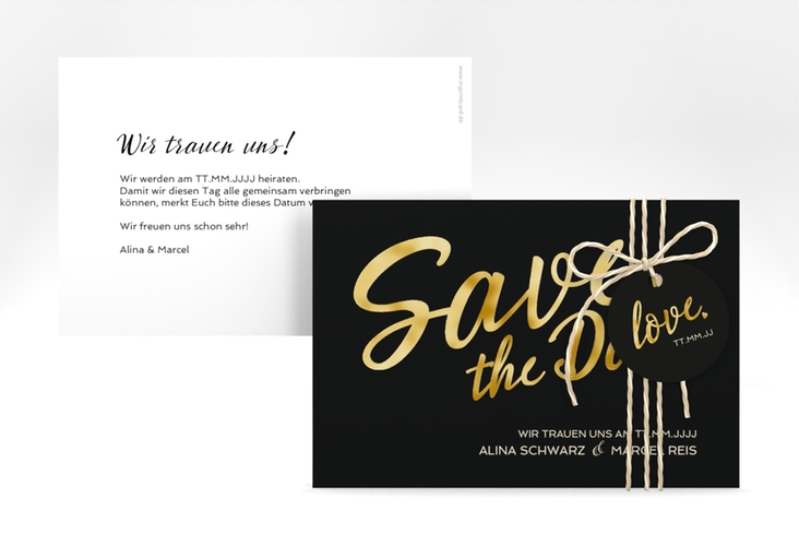 Save the Date-Karte Glam A6 Karte quer schwarz gold