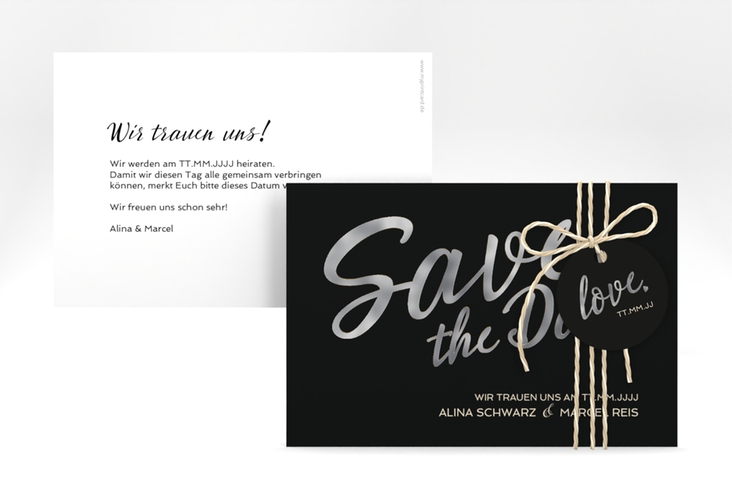 Save the Date-Karte Glam A6 Karte quer schwarz silber