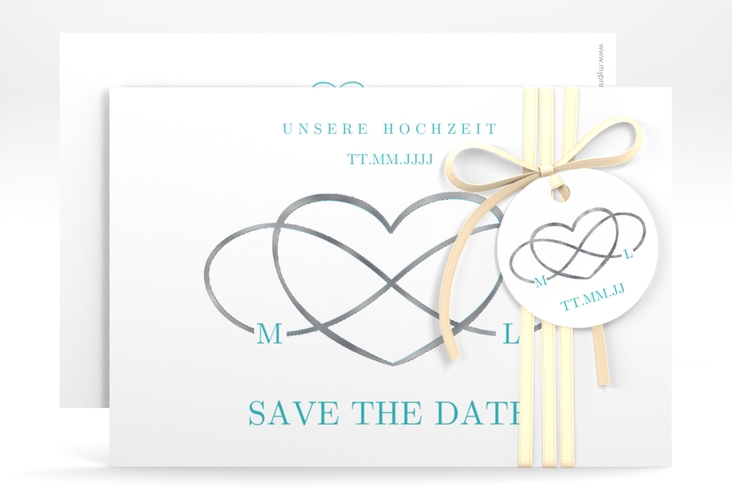 Save the Date-Karte Infinity A6 Karte quer tuerkis silber