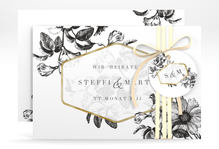 Save the Date-Karte Magnificent A6 Karte quer schwarz gold