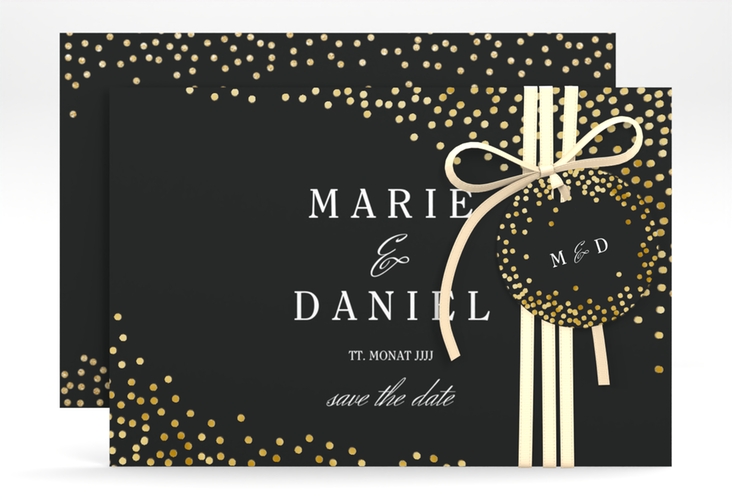 Save the Date-Karte Glitter A6 Karte quer schwarz gold