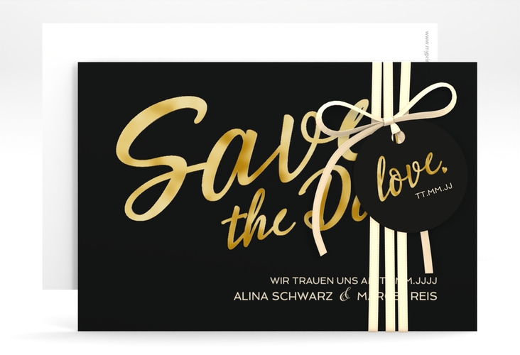 Save the Date-Karte Glam A6 Karte quer schwarz gold