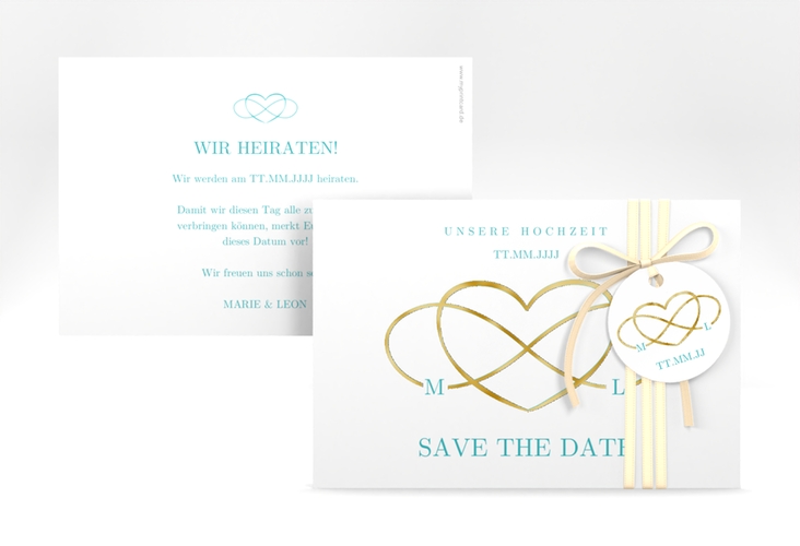 Save the Date-Karte Infinity A6 Karte quer tuerkis gold