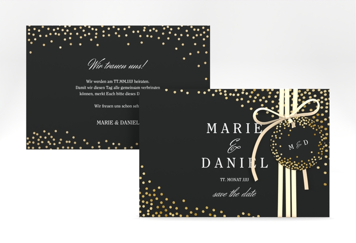 Save the Date-Karte Glitter A6 Karte quer schwarz gold