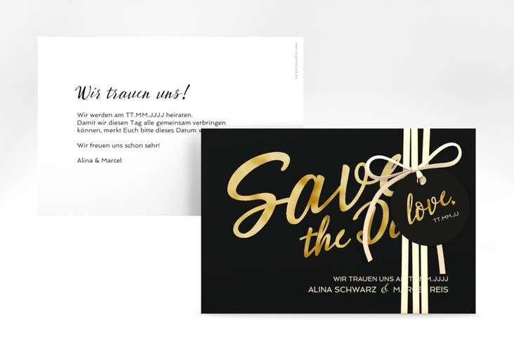 Save the Date-Karte Glam A6 Karte quer schwarz gold