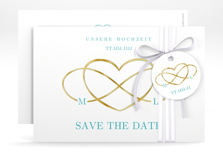 Save the Date-Karte Infinity A6 Karte quer tuerkis gold