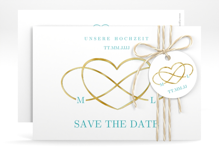 Save the Date-Karte Infinity A6 Karte quer tuerkis gold