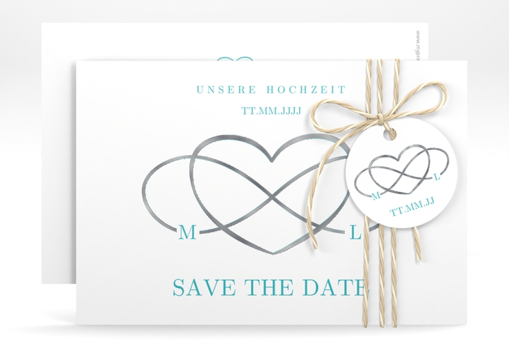 Save the Date-Karte Infinity A6 Karte quer tuerkis silber