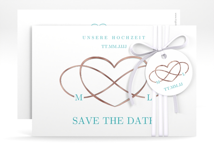 Save the Date-Karte Infinity A6 Karte quer tuerkis rosegold