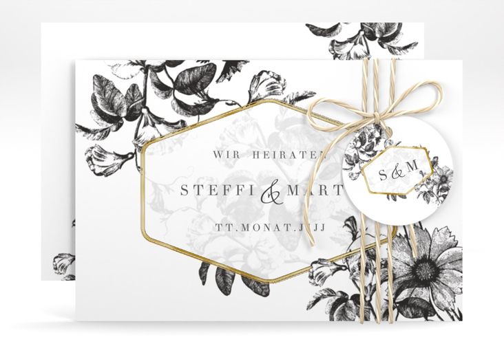 Save the Date-Karte Magnificent A6 Karte quer schwarz gold